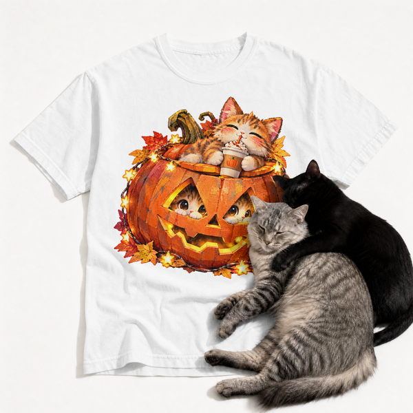 Cozy Pumpkin Spice Kittens – Commercial Use Digital Image